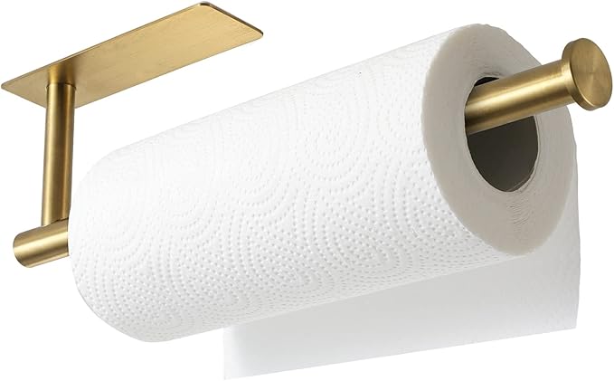theaoo 2 Packs Paper Towel Holder - Under Cabinet Paper Towel Holder for Kitchen, Adhesive Paper Towel Roll Rack for Bathroom Towel, Wall Mounted Matte Black Paper Towel Rack, SUS304 Stainless Steel