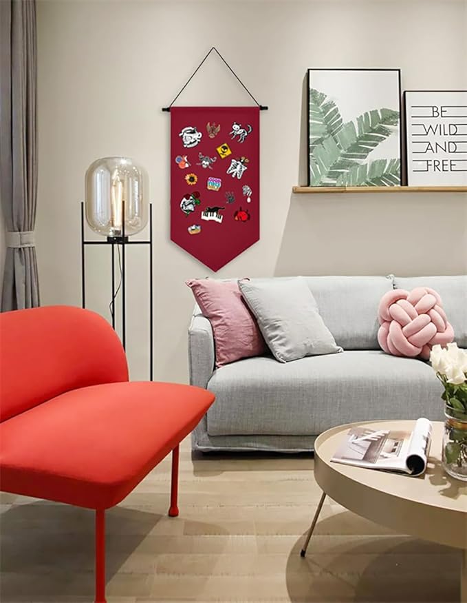 YeeMan Wall Hanging Brooch Jewelry Storage Case Canvas Display Stand Enamel Pin Display Banner Holder Earrings Necklace Glitter Pin Collection Organizer (Christmas Red)