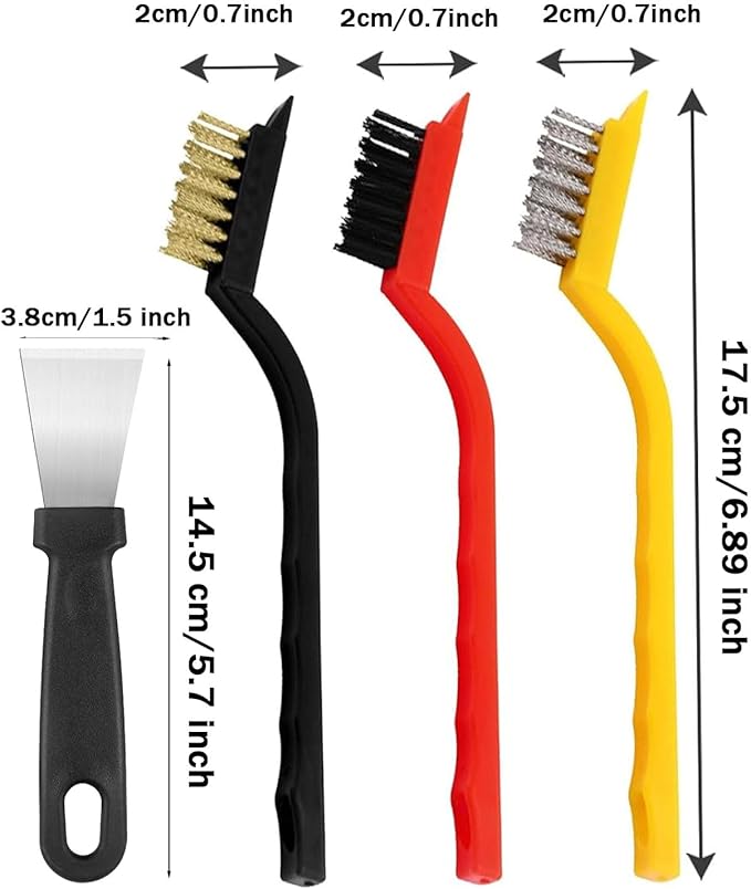 Crevice Cleaning Brush, Nylon, Brass, Small Metal Wire Brush with Curved Handle Grip for Rust, Dirt Paint Cleaning, Paint and Stain (Yellow, Red, Black, 7 Pack)