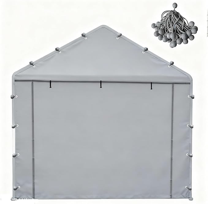 Rutile 10x20 Carport Replacement Sidewall, 180G PE Waterproof & UV Protected Sidewall Cover (Gray, Front/Back Panel)