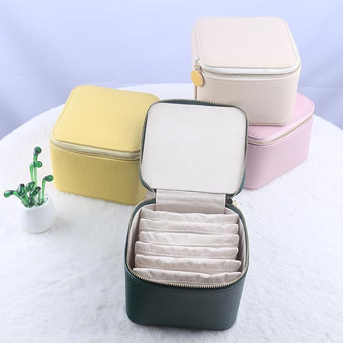 Leather Jewelry Boxes for Travel, leather jewelry travel case, small jewelry pouchs zipper for women, travel jewelry bag organizer (Yellow)