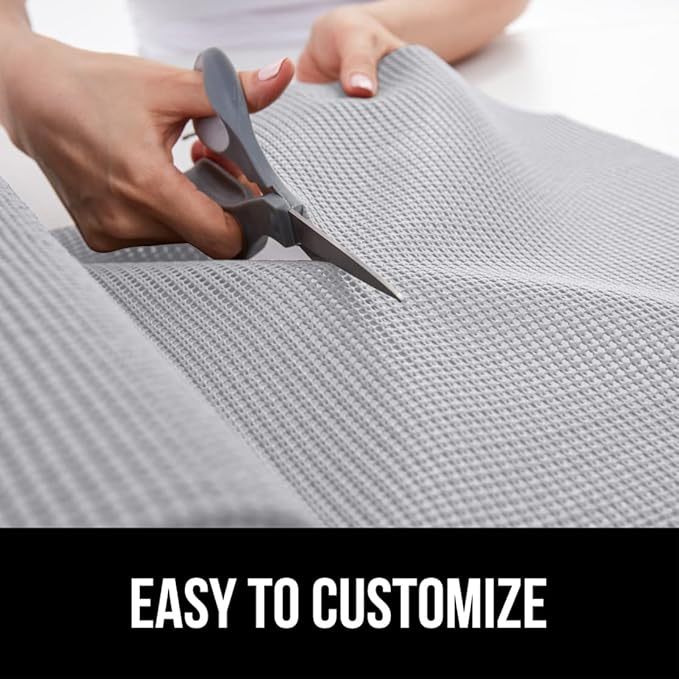 GORILLA GRIP powerGRIP Drawer Shelf and Cabinet Liner, Thick Strong Hold, Non-Adhesive Liners Protect Kitchen Cabinets and Cupboard, Bathroom Drawers, Easy Install, Breathable Mat, 12" x10' Light Gray
