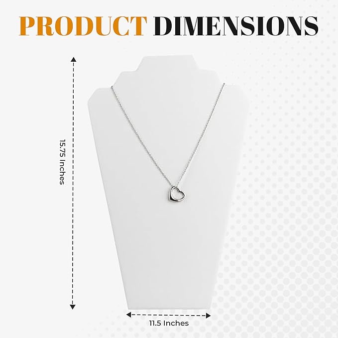Novel Box 2 Pack White Leatherette Necklace Display Stands 8 1/4 W x 12 1/2 H Inches - Jewelry Stand Necklaces Organizer for Women - Elegant Necklace Easels for Craft Shows, Selling & Personal Use