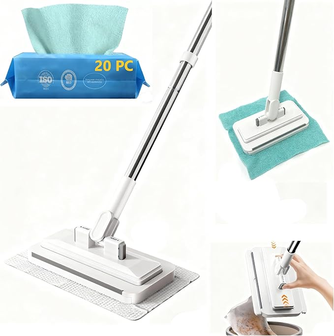 2026 New Mini Disposable Dust Mop with 20 Dry Wet Disposable Pads No-Touch Dirty Cleaning Dust Mop , Multi Surface Floor Mopping and Sweeping for House Wall Bathroom Corners