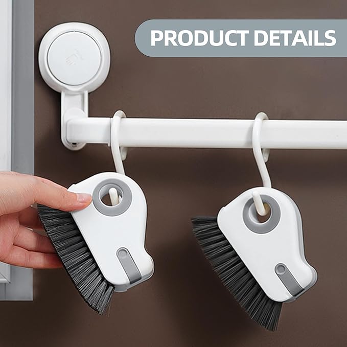 2 in 1 Groove Cleaning Brush, Grout Cleaner Tool & Multifunction Window Track Cleaner (with Hidden Scraper or Mini Dustpan) – for Glass Door Tracks, Window Sills, Sliding Doors (Gray)