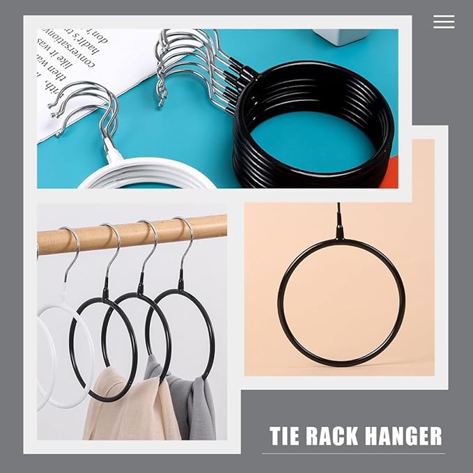 Milisten 4pcs Metal Scarf Hangers and Tie Holder Rings, Black Coated Small and Large Round Closet Organizer for Scarves, Belts, and Accessories Storage