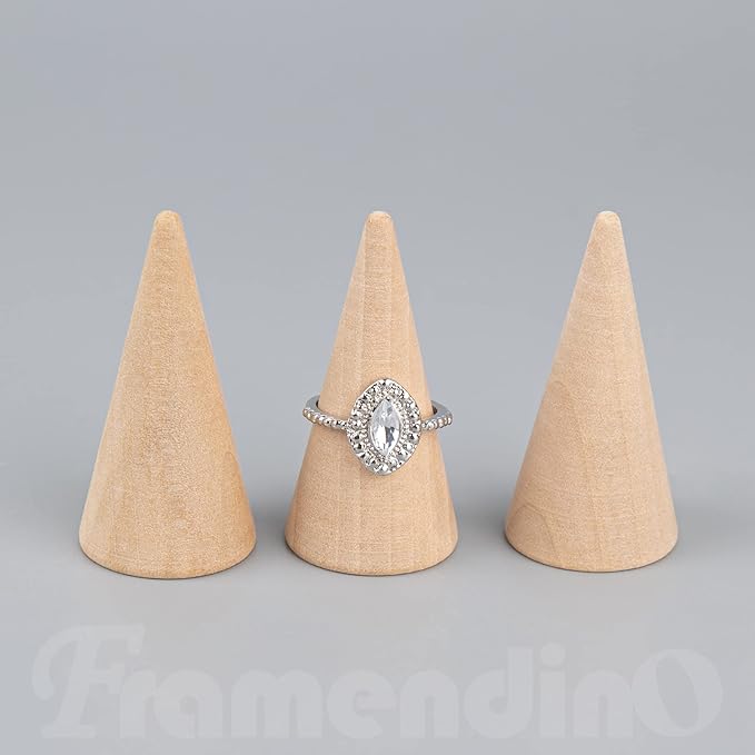 Framendino, 20 Pack Wood Cone Ring Display Stand Holder, Natural Unfinished Jewelry Stands Organizer for Crafts DIY