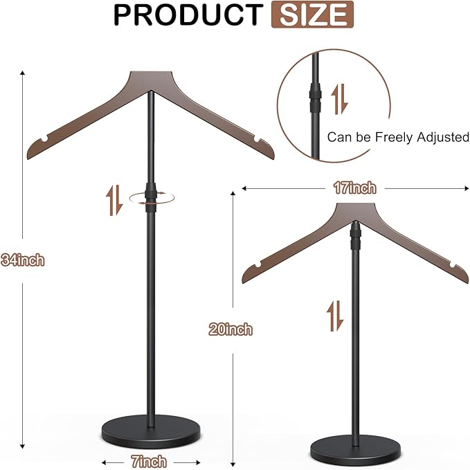 2 Pack Shirt Display Stand, 18-34 Inch Height Adjustable Mannequin Torso for Vendors Shop, More Stable Dress Form Mannequin Stand Clothes Rack, T Shirt Display Holder Jacket Coat Hanger, Brown