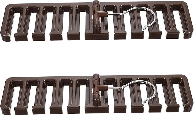 Happyyami 2pcs Multi-Slot Belt and Tie Hanger Rack, Brown Wooden Closet Organizer for Scarf and Belt Storage, Space-Saving Multi-Function Accessory Organizer for Bedroom and Wardrobe