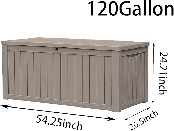 120 GallonOutdoor Storage Box,Resin Deck Boxes Waterproof, IndoorOutdoor Bin for Package Delivery, Patio Cushions, Gardening Tools, Lockable, UV Resistant