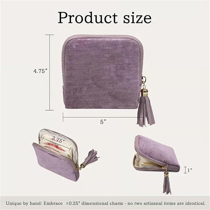Jewelry Zippered Pocket Case Travel Jewelry Bag Portable Organizer, Dustproof Storage Bag with Tassels and Zipper (Light Gray)