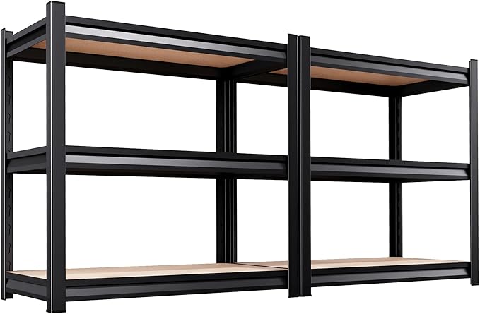 Set of 2 Garage Shelving,3 Tier Garage Storage Shelves,Adjustable Heavy Duty Metal Shelving Units and Storage Large Rack,Utility Steel Shelf For Shop Warehouse Industrial Pantry Basement 33"x35"x16"