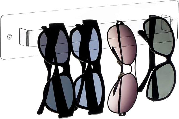 MyGift 13 Inch Premium Clear Acrylic Sunglasses Holder Wall Mounted Organizer Rack, Decorative Entryway Hanging Eyewear Display for Shades Reading Glasses Jewelry