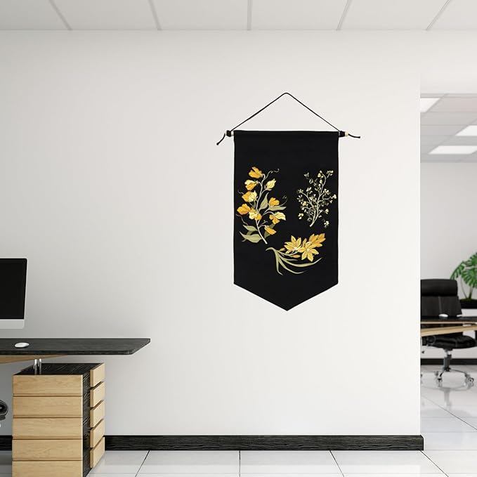 3 PCS Canvas Banner Blank with Wooden Dowel, Canvas Banners Wall Hanging Brooch Jewelry Badges Display, Enamel Pin Holder Display for Buttons Earrings (Black, Medium)