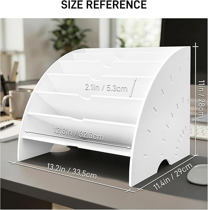 6-Tier File Holder Organizer, Document Clipboard Holder (13.2x11.4x11.0 Inches), Sturdy File Storage Rack for Office, Home & School Binders, Paperwork & Supplies, White