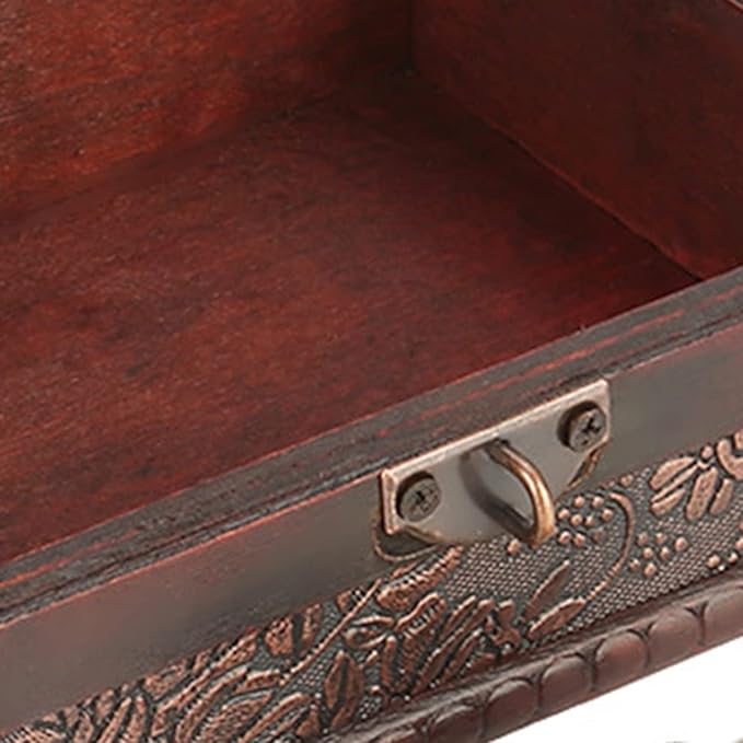 5-Inch Wooden Lock Box, Vintage Keepsake Box with Lock and Key, Small Locking Decorative Box for Jewelry Necklace, Earrings