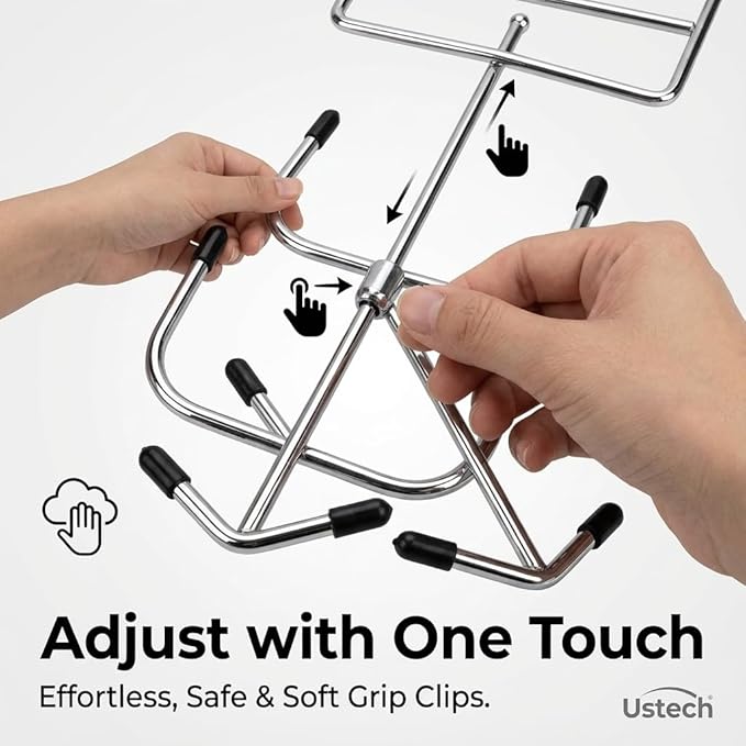 Ustech Metal Hanger Multi Purpose Space Saving 4 Tier Chrome Finish with Bottom Spinner Hook for Scarves Ties, and Accessories Foldable Hook for Closet Organization Durable Alloy Steel Pack of 2