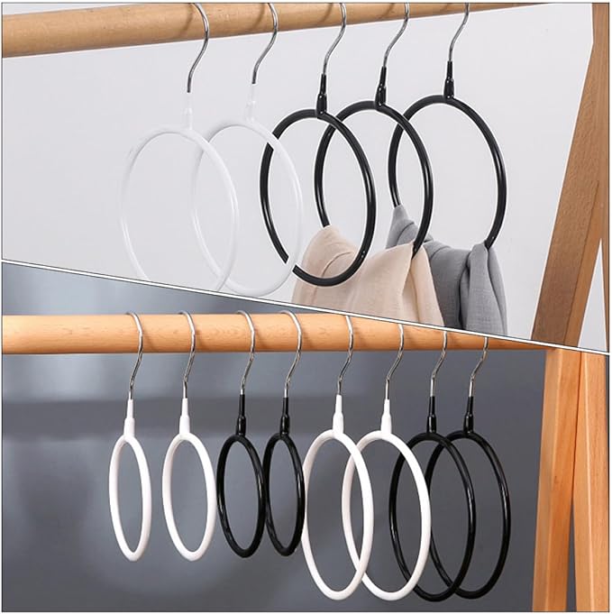 Milisten 4pcs Metal Scarf Hangers and Tie Holder Rings, Black Coated Small and Large Round Closet Organizer for Scarves, Belts, and Accessories Storage