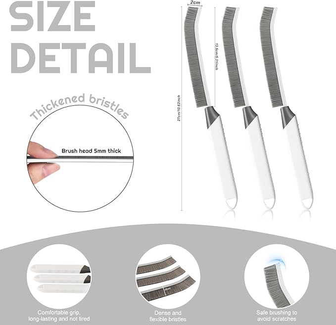 Crevice Cleaning Brush Bathroom Tile Groove Gap Cleaning Brush Premium Crevice Cleaning Tool Aluminum Support with 15° Angled Head-Grout Thin Brush,Kitchen & Bathroom Tool (5PCS)