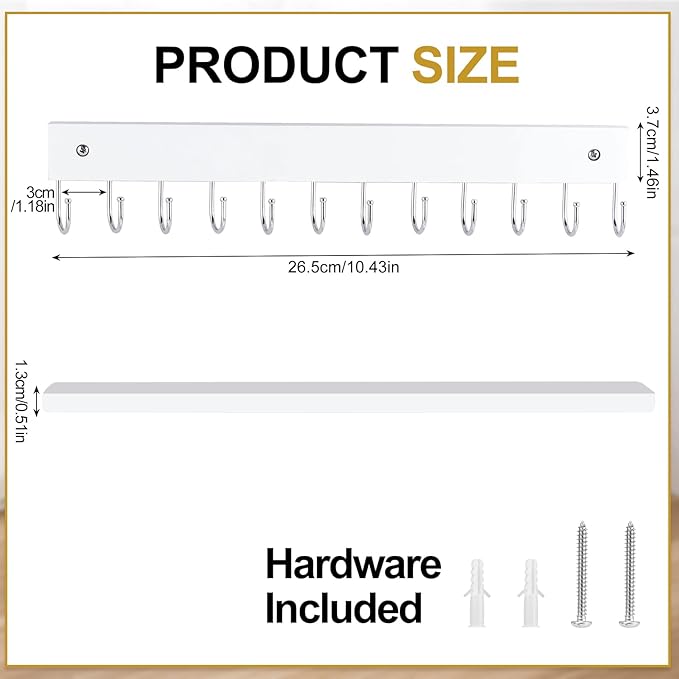 Hanging Jewelry Organizer, 2 Pack Necklace Holder for Wall White Wooden Necklace Organizer Hangers with 24 Hooks Jewelry Display Hangers Wall Mounted for Necklaces, Earrings, Bracelets, Keys