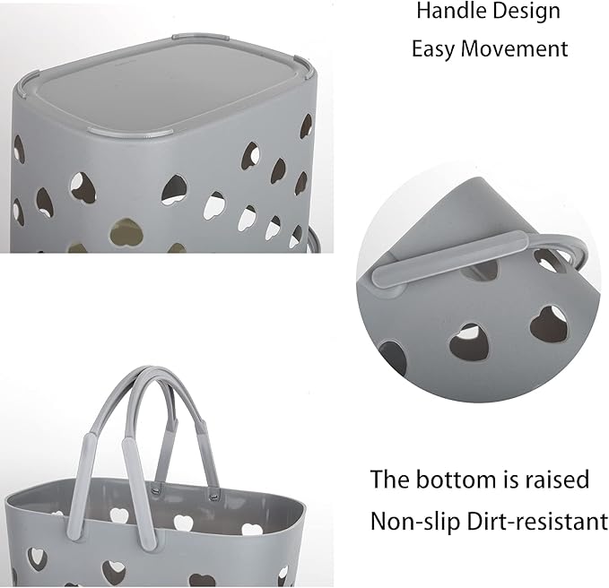 Anyoifax Portable Shower Caddy Tote Plastic Storage Basket with Handle Box Organizer Bin for Bathroom, Pantry, Kitchen, College Dorm, Garage - Grey