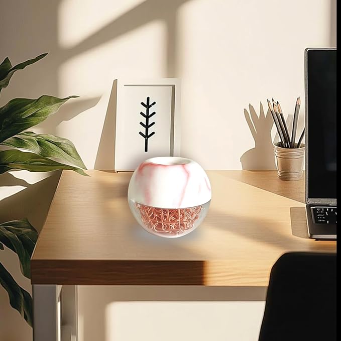 Magnetic Paper Clip Holder, Red Marble Holder with Rose Gold PaperClips 100pcs 28mm(1.1") Cute Office Supplies for Desk Organizer