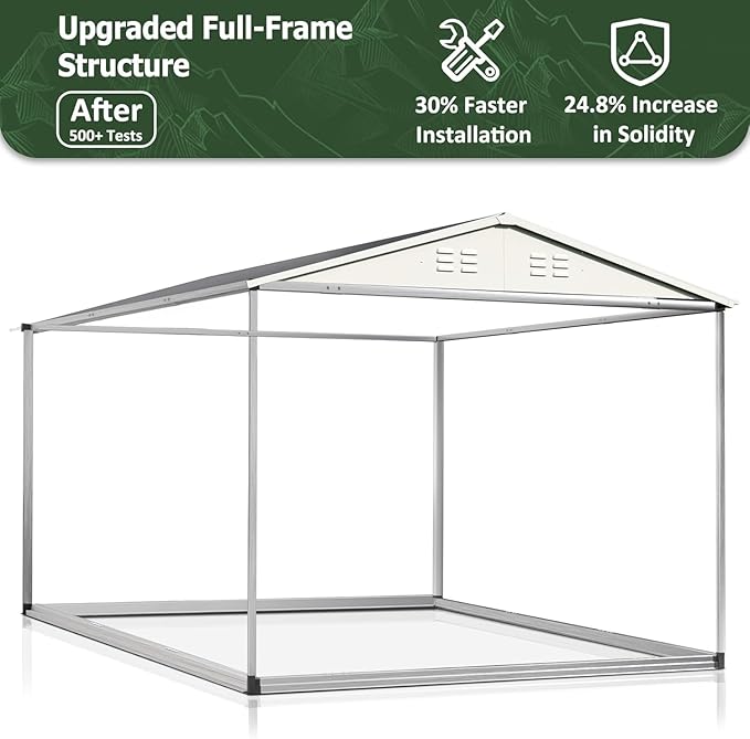 10x14 FT Outdoor Storage Shed, Garden Shed with Updated Frame Structure and Lockable Doors, Metal Tool Sheds for Backyard Garden Patio Lawn, White