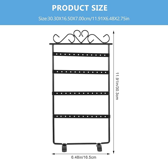 Luxshiny Metal 48-hole Earring Stand Jewelry Display Rack Organizer Black Iron Jewelry Storage Holder for Earrings and Studs Bedroom Accessory Organizer