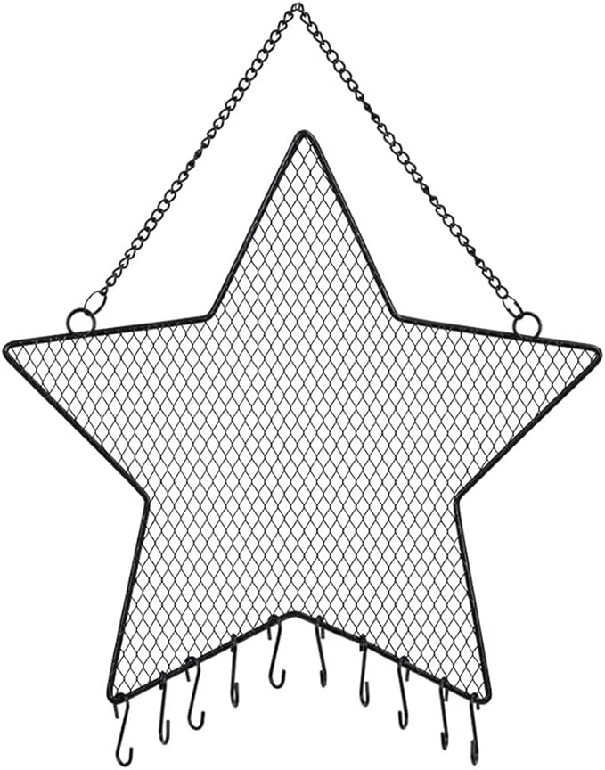 Eforcase Earring Wall Holder Hanging Jewelry Storage Organizer, Metal Grid Star Shape Jewelry Rack Hanging Jewelry Organizer Gift for Women and Girls