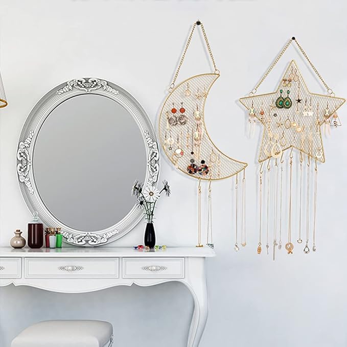 Eforcase Earring Wall Holder Hanging Jewelry Storage Organizer, Metal Grid Star Shape Jewelry Rack Hanging Jewelry Organizer Gift for Women and Girls