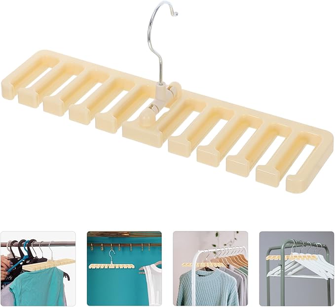 2pcs Belt and Necktie Organizer Rack with Scarf Holder, Plastic Multi-Compartment Belt Storage Hanger for Closet and Wardrobe, Beige Accessory Organizer for Men and Women