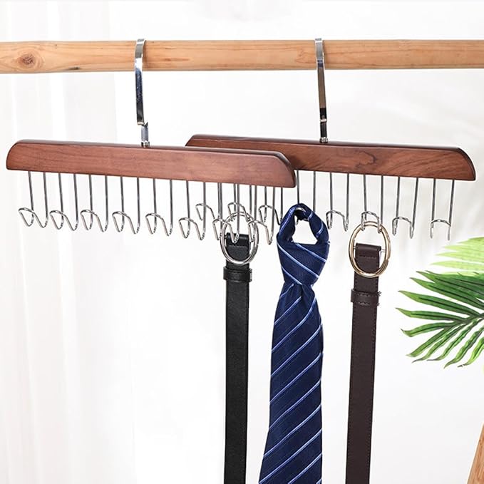2pcs Vintage 8-Hook Multi-Functional Closet Hangers for Belt and Tie Storage, Scarf and Hat Organizer Rack for Men’s Closet Space Saving Accessory Organizer