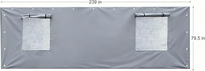 Rutile 10x20 Carport Replacement Sidewall, 180G PE Waterproof & UV Protected Sidewall Cover (Gray, Sidewall Panel with Mesh Windows)