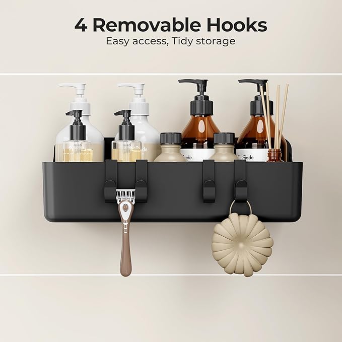 Orimade Shower Caddy 4-Pack, No-Drill Adhesive Shelves for Bathroom, Rustproof ABS Storage Organizer Set, Black
