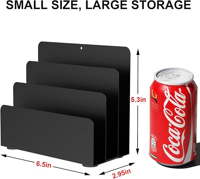 Mail Organizer Countertop, Small Desk File Organizer, Metal File Holder - Essential Workspace Organizers for Office Desk, Home Office (Black)