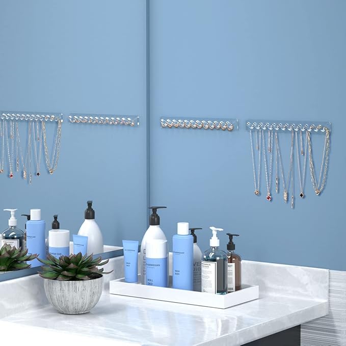 AITEE Necklace Holder, Acrylic Necklace Organizer Wall Mounted with 12 Hooks, for Hanging Necklace, Jewelry, Bangles, Bracelets and Rings, Best Gifts for Girls and Women(2 PACK)