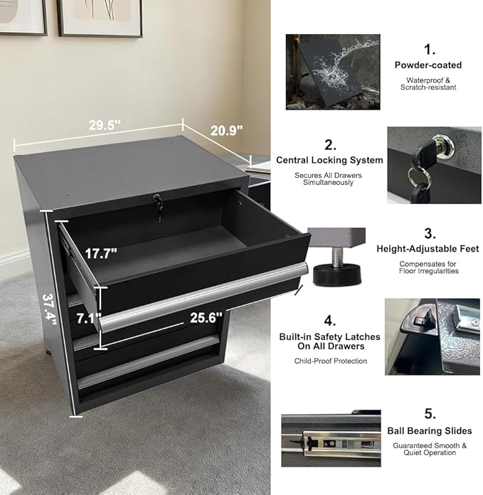 Garage Cabinets and Storage Set with Wood Workbench for Mechanics, No Drill Required