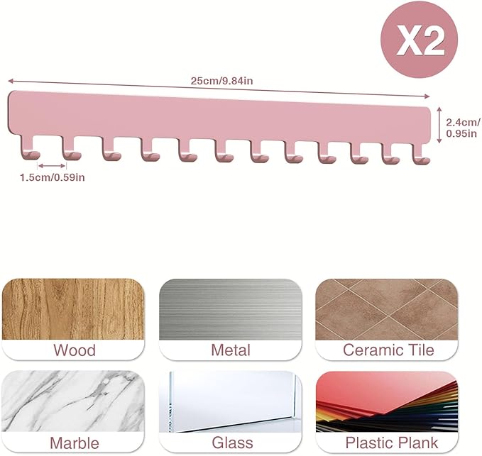 Necklace Holder Hanging Jewelry Organizer - Jewelry Organizer for Necklace, Self-Adhesive Necklace Organizer, Wall Jewelry Organizer,2 Pack, Pink, DFUS0030P2