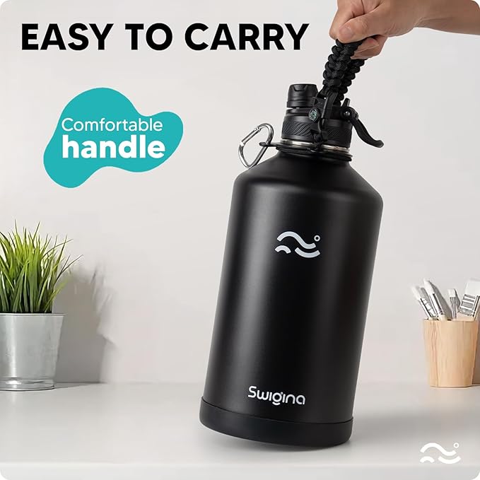 Insulated Water Bottle with Silicone Boot (36hrs Cold/18hrs Hot) - DIY Stickers, [2-in-1 Lid], BPA Free, 128 oz
