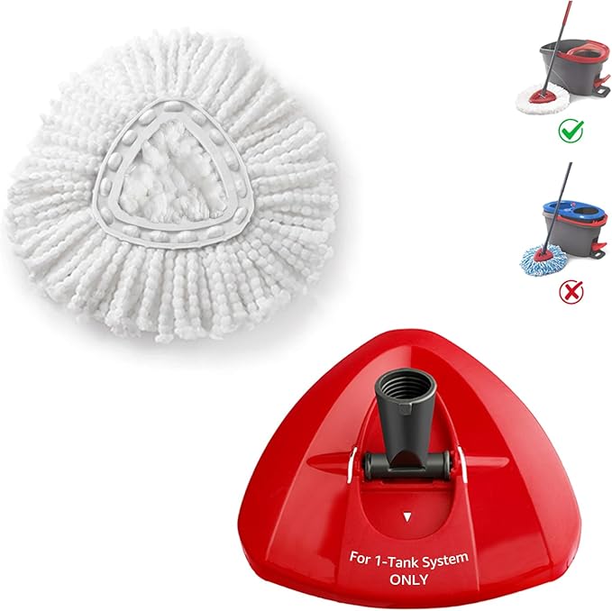 BonusLife 1 Pack Mop Refill and 1 Mop Head Base Part for O-Ceda EasyWrin Spin Mop Refill 1-Tank System Only Easy Cleaning Microfiber Replacement