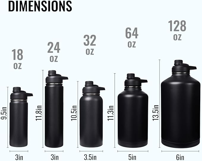 18 oz Insulated Water Bottle with Handle, 304 Stainless Steel Water Bottles with Wide Mouth, Double Wall Vacuum Sports Water Bottle, BPA Free, Keep Cold and Hot, Black/Gray
