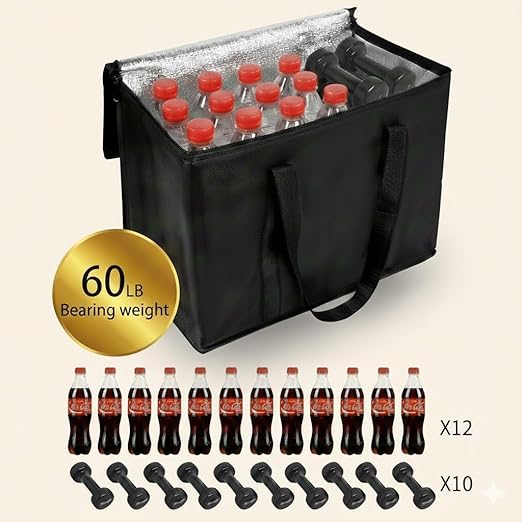 musbus 2-Pack, XL-Large Insulated Grocery shopping bags, Black, reusable bag,thermal zipper,Collapsible,tote,cooler,food transport hot and cold,camping, delivery groceries freezer