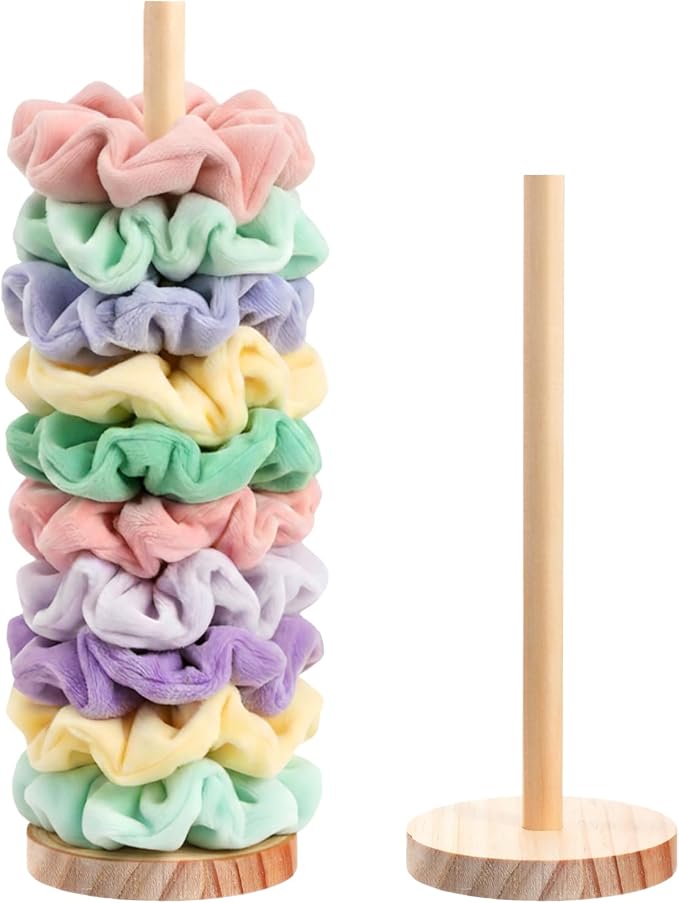 2 Pcs Scrunchie Holder Stand Hair Tie Organizer Vertical 15-20 Scrunchies Hairs Accessories Organizer Display Scrunchy Wood Hair Tie Holder Storage for Women Bathroom Bedroom Decor