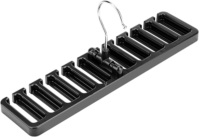 10 Slot Tie Belt Scarf Rack Organizer Sturdy Plastic Closet Wardrobe Space Saver Multifunctional Rotating Hanger for Ties Belts Scarves Accessories Black Brown Beige 30.5 x 7.3 x (Black)