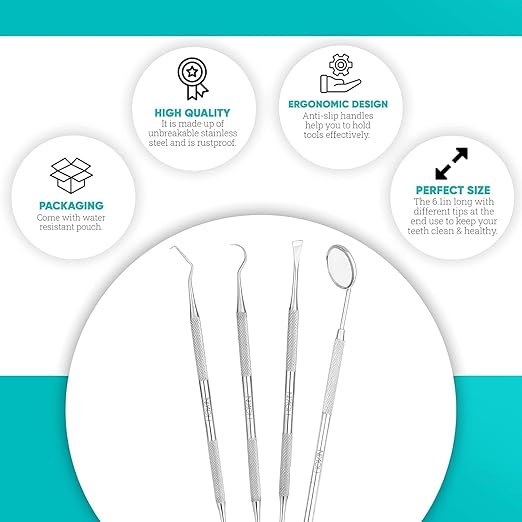 Dental Tools HOKIN Plaque Remover Teeth Cleaning Tool 4 Pcs Dental Care Kit Tooth Filling Repair Set Stainless Steel Dental Tools for Men Women Kids and Pet Care