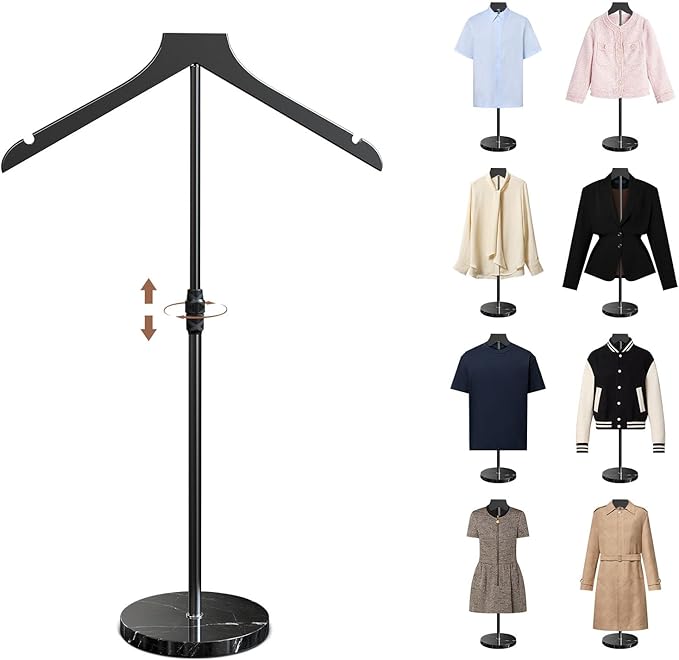 OLV Mannequin Torso with Marble Base, 18-34 Inch Adjustable Shirt Display Stand for Vendors Shop, More Stable High-end Dress Form Clothes Garment Rack, Jacket Coat Hanger Stand, Black