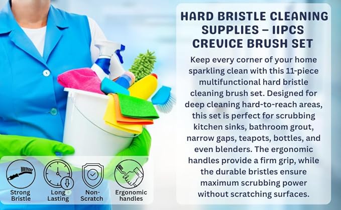 Crevice Cleaning Brush Set 11-Piece Multi-Purpose Hard & Soft Bristle Brushes for Kitchen, Bathroom Tile Grout Sink Bottles & Crevices Deep Cleaning Tools for Home Car & Appliances Black & White