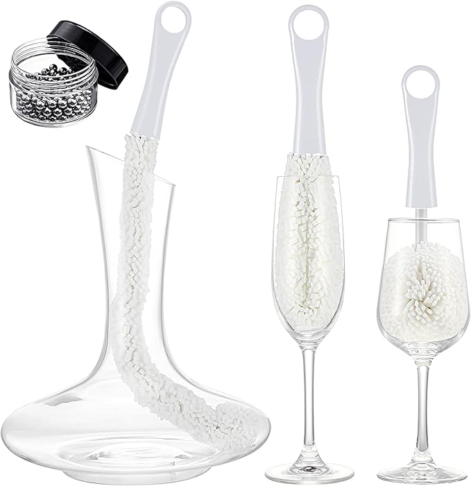 Boao 3 Pcs Wine Decanter Cleaning Brushes with Stainless Steel Cleaning Balls Wine Glass Flexible Bottle Scourers Brushes Cleaners Polishers for Decanter Glass Goblets Champagne Flutes Cups