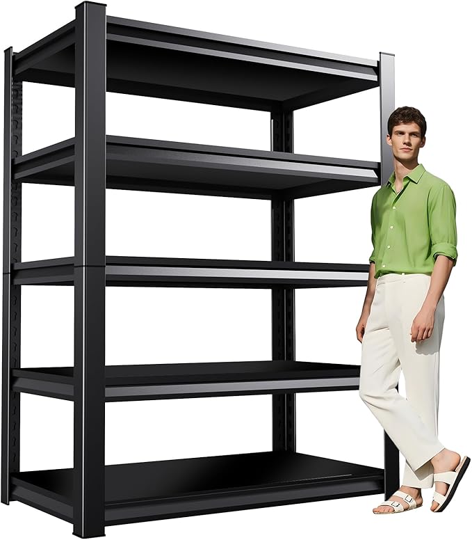 72" H Garage Shelving,Heavy Duty Garage Storage Shelves,Metal Shelving Unit,5 Tier Adjustable Steel Utility Shelf,Use for Basement,Warehouse, Pantry Closet,Black