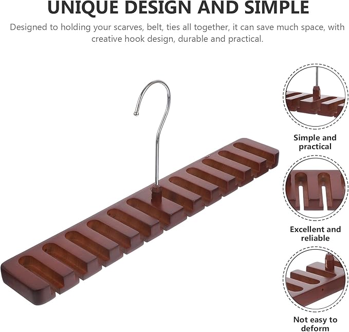Garneck Solid Wood Multi-Slot Belt and Scarf Hanger, Red Wood Color, Closet Accessory Organizer for Tie and Scarf Storage, Space-Saving Wooden Rack for Wardrobe Use